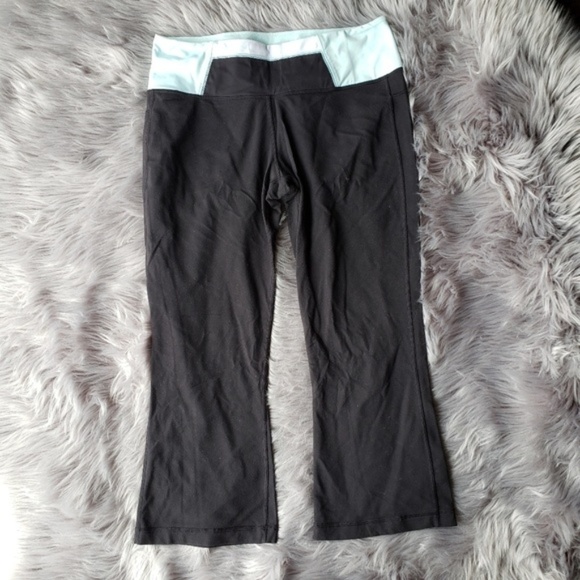 Lululemon Crop Yoga Pants Black/teal/White sz 10 - Picture 3 of 6